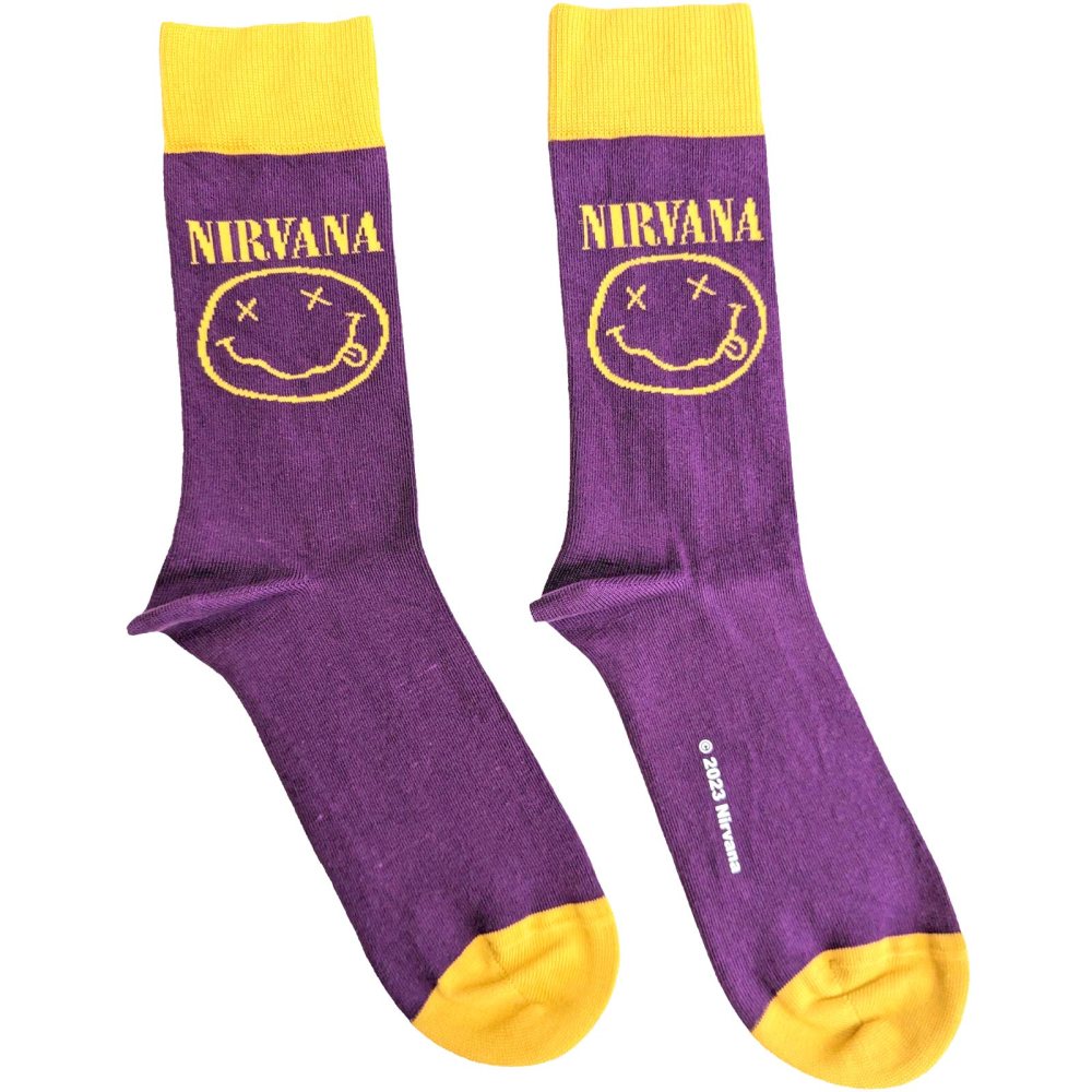 Nirvana - Yellow Happy Face Sokken - EU 40-45 - Paars